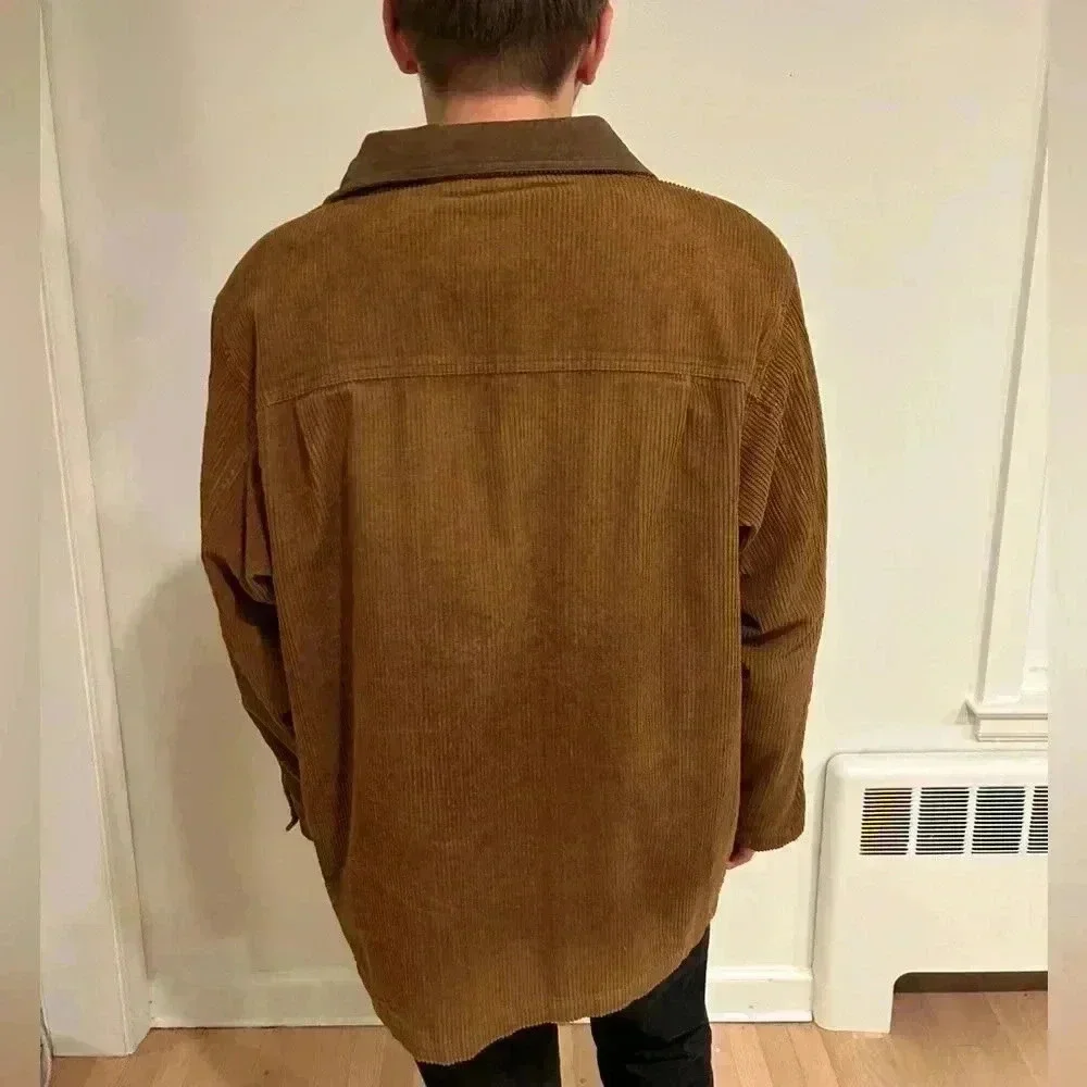 Vintage EDDIE BAUER cotton corduroy barn chore jacket leather collar sz L/ xL